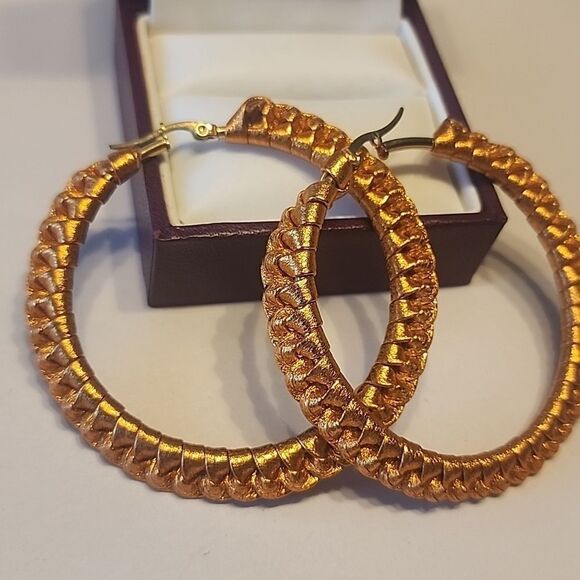 Orange Metallic Hoop Earrings - Picture 2 of 3